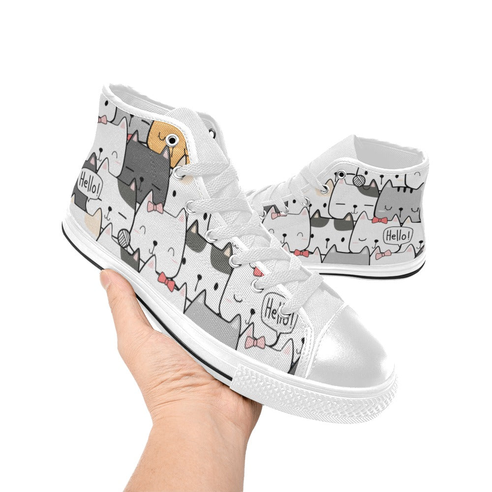 Cat Hello - Men's High Top Canvas Shoes