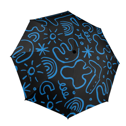 Blue Squiggle - Semi-Automatic Foldable Umbrella Semi-Automatic Foldable Umbrella Printed Offshore