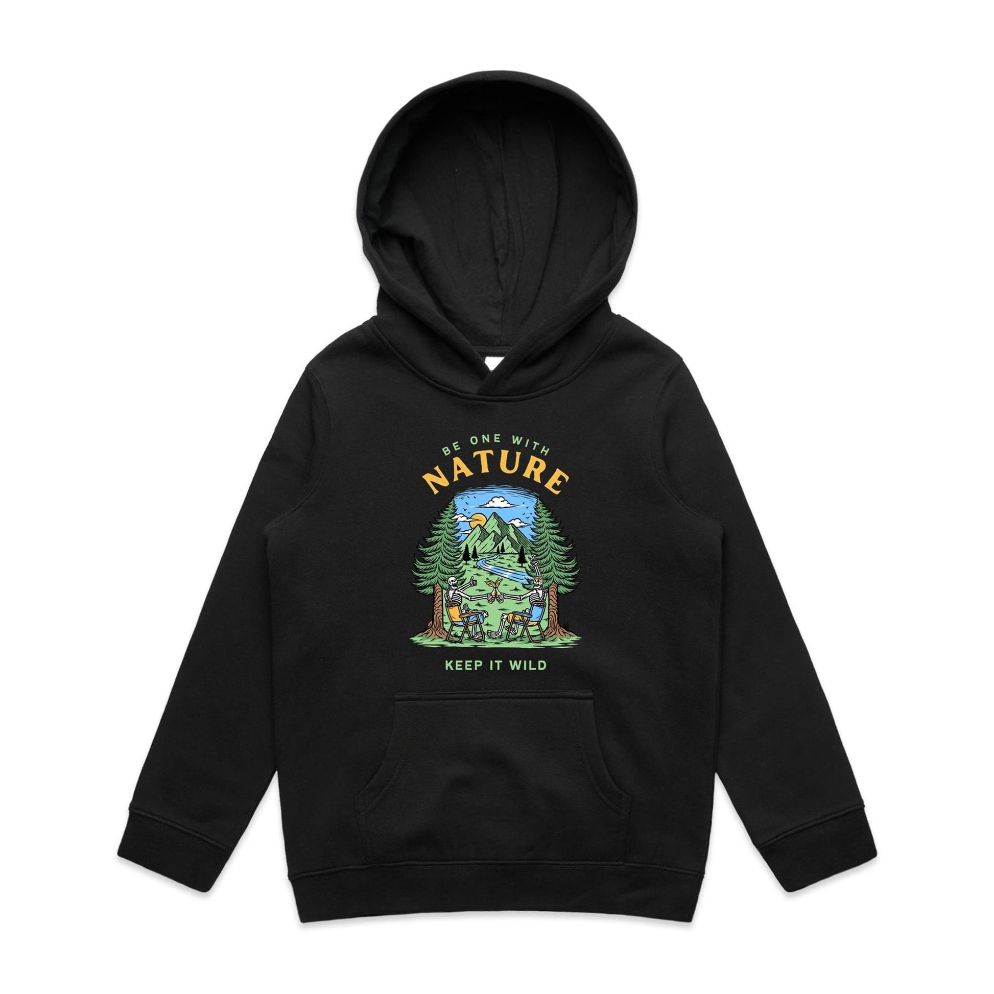Be One With Nature, Skeleton - Youth Supply Hood Black Kids Hoodie Environment Summer