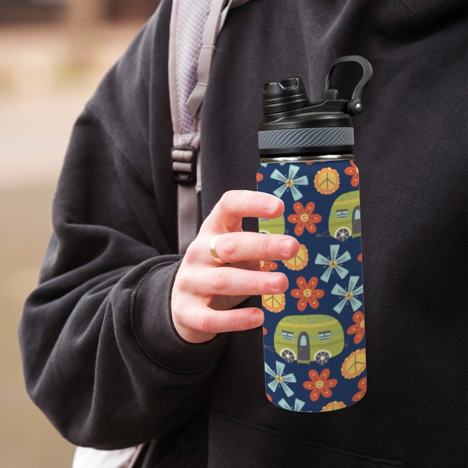 Hippy Caravan - Insulated Water Bottle with Dual-Use Lid (18oz) Insulated Water Bottle with Dual-Use Lid (18oz) Printed Offshore