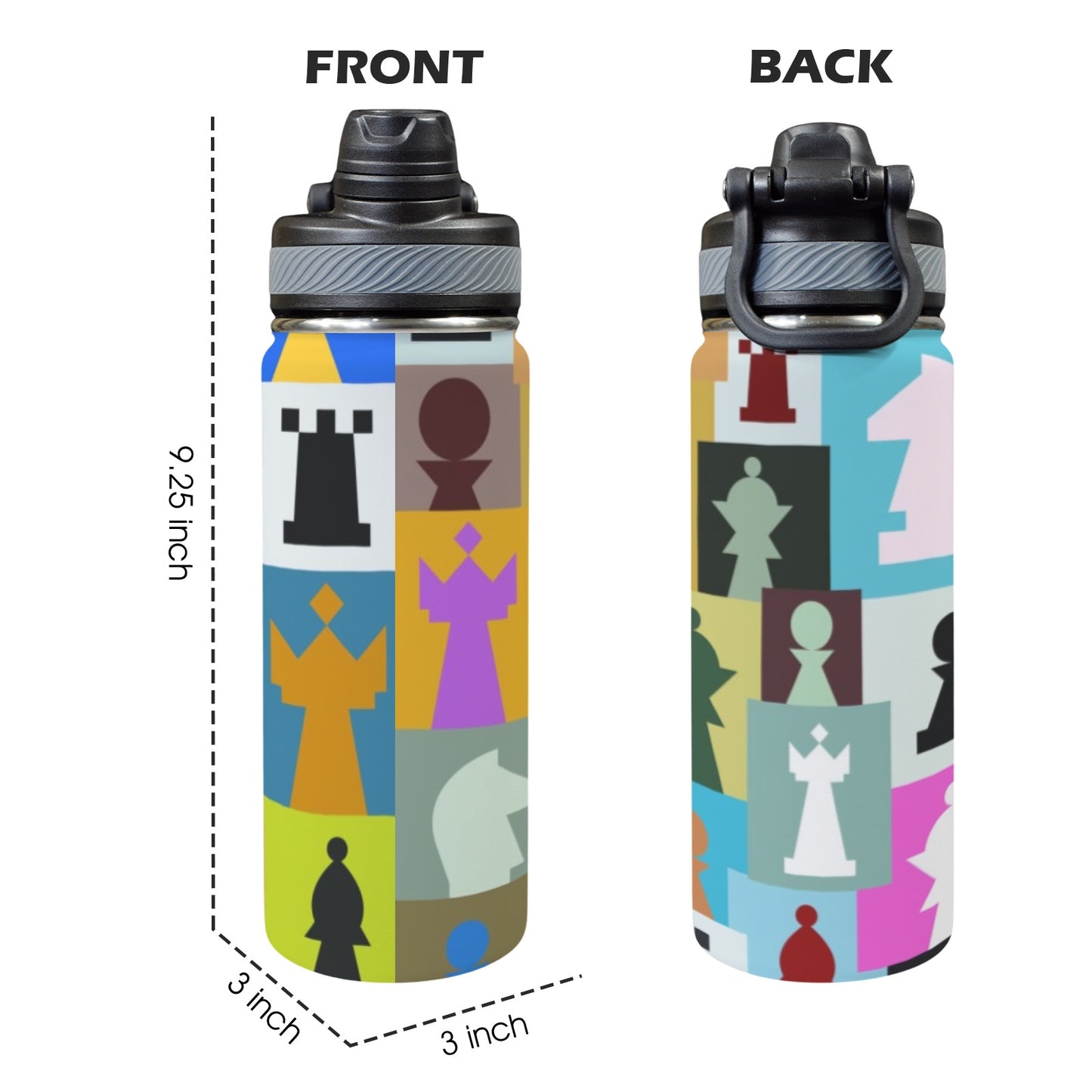 Colourful Chess - Insulated Water Bottle with Dual-Use Lid (18oz)