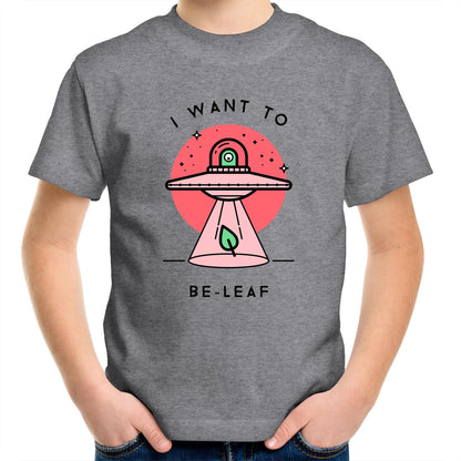 I Want To Be-Leaf, UFO - Kids Youth T-Shirt Grey Marle Kids Youth T-shirt Sci Fi