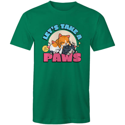 Let's Take A Paws, Time For A Cat Nap - Mens T-Shirt Kelly Green Mens T-shirt animal