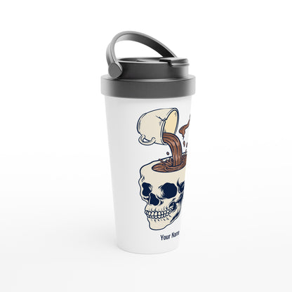 Personalised - Coffee Skull - White 15oz Stainless Steel Travel Mug Personalised Travel Mug Coffee