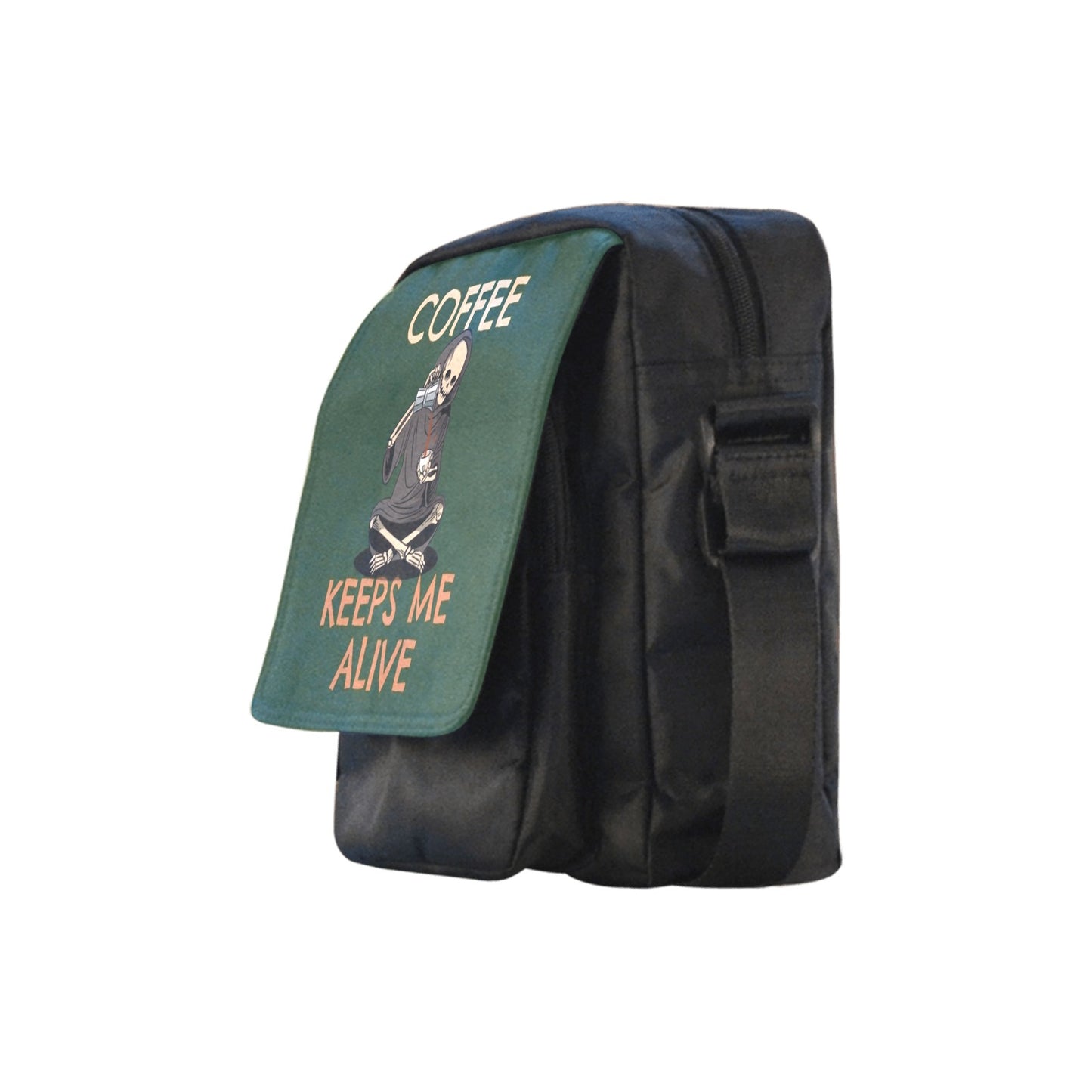 Coffee Keeps Me Alive, Skeleton - Crossbody Nylon Bag Crossbody Bags Coffee Printed Offshore