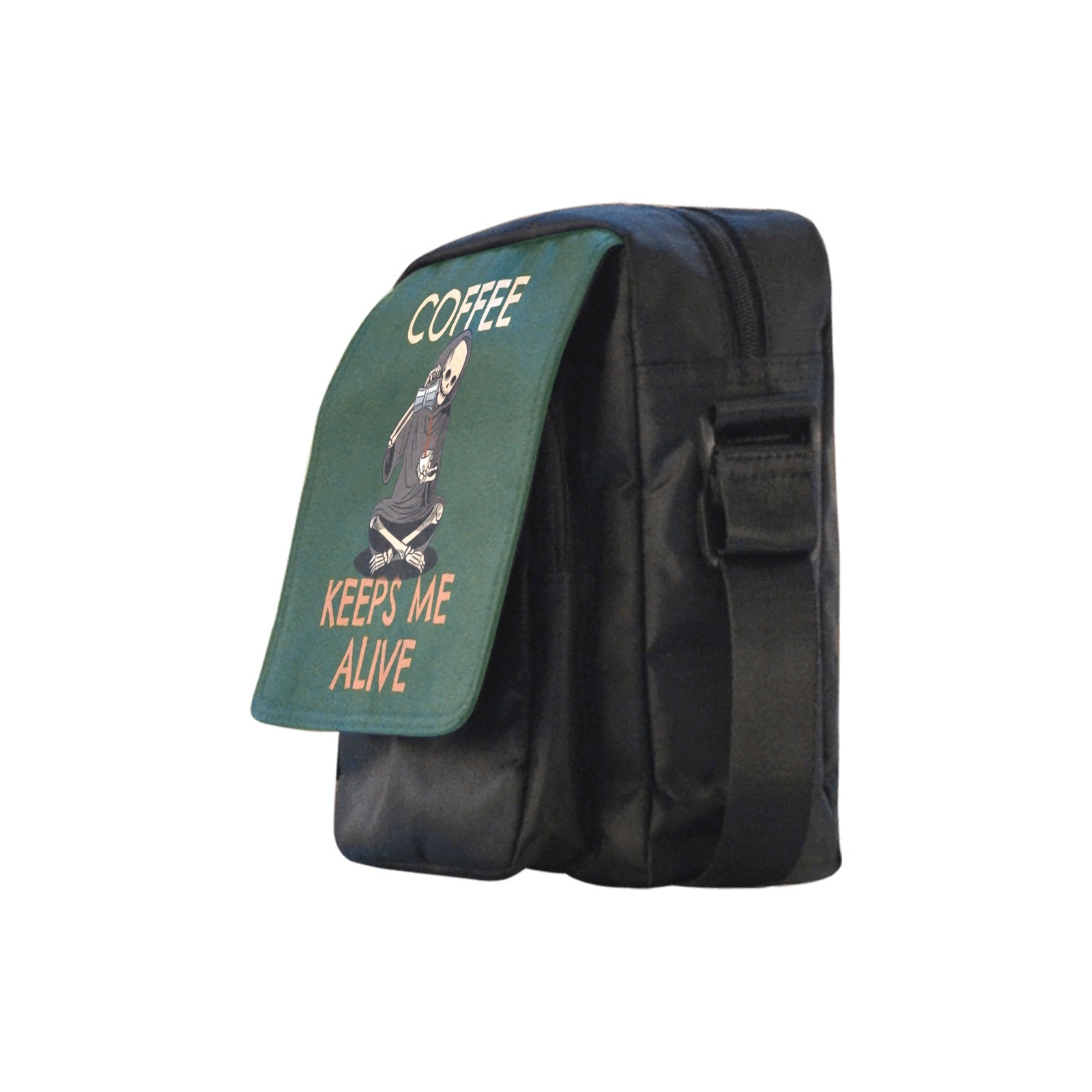 Coffee Keeps Me Alive, Skeleton - Crossbody Nylon Bag Crossbody Bags Coffee