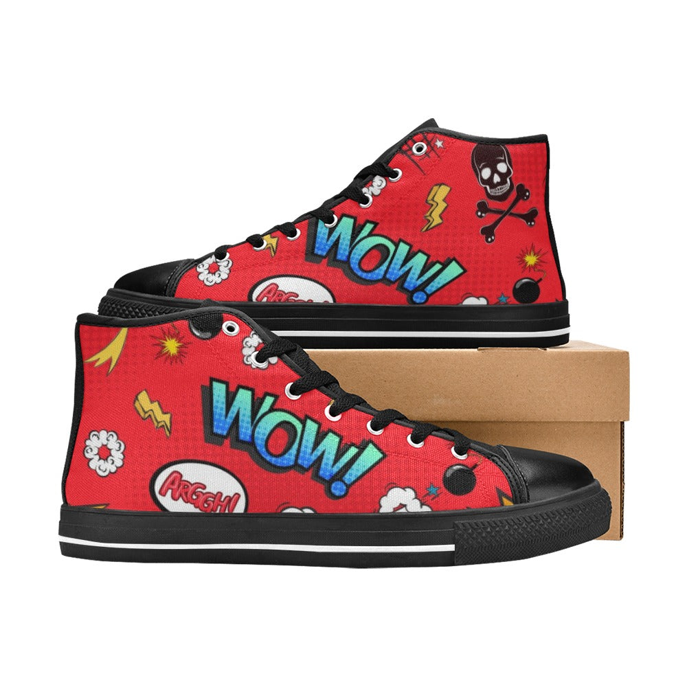 Comic Book Red - Kids High Top Canvas Shoes