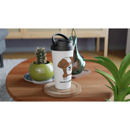 Dab Step Dog, Have A Good Day - White 15oz Stainless Steel Travel Mug Travel Mug animal Globally Fulfilled