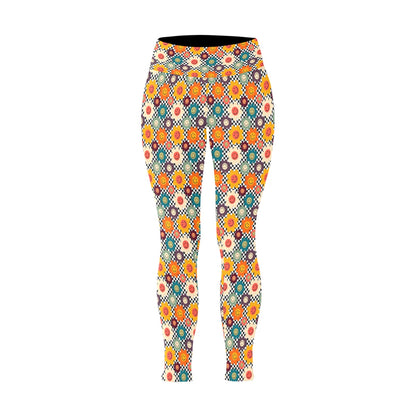 Happy Retro Flowers - Womens High Waist Leggings (Sizes 16-22)