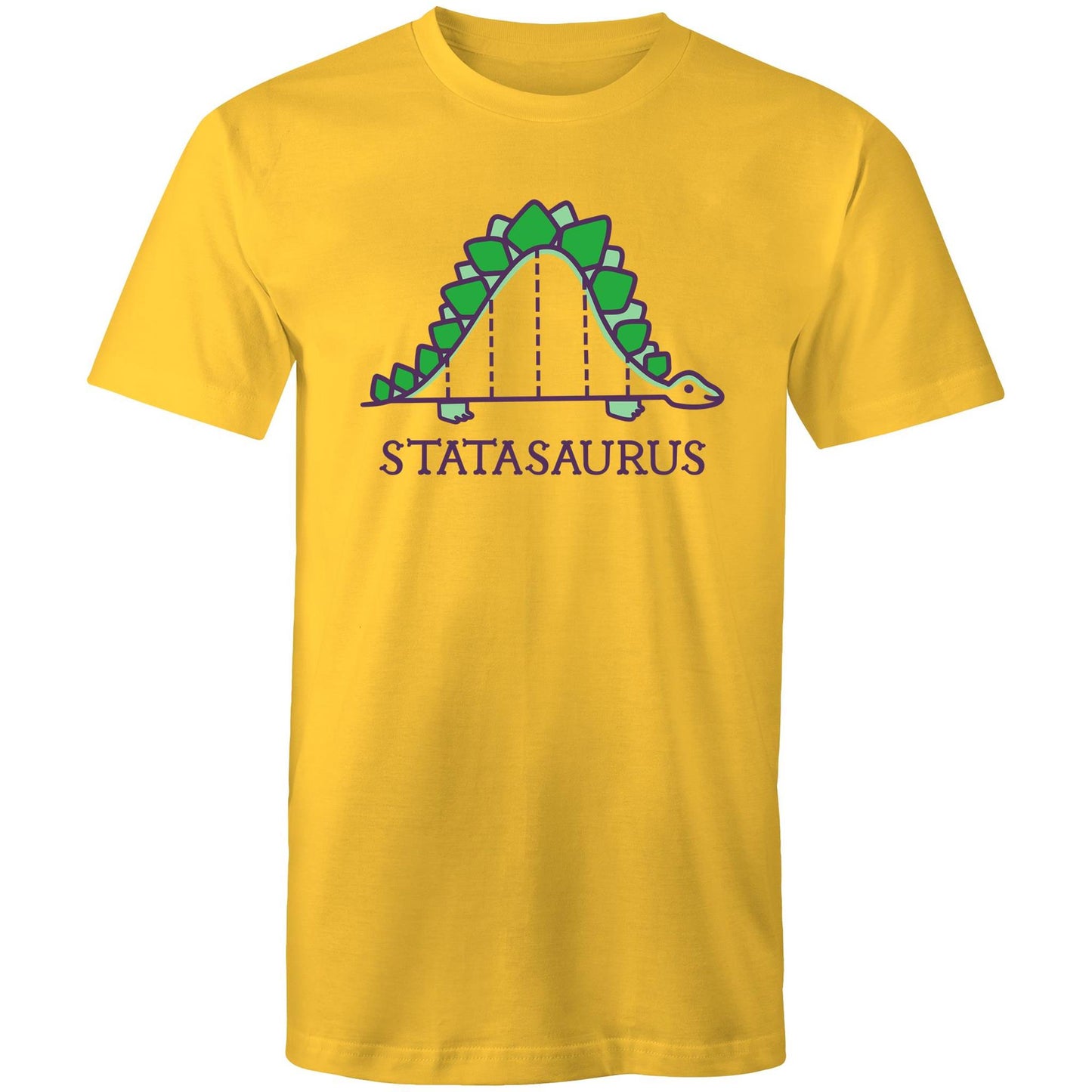 Statasaurus, Maths, Dinosaur - Mens T-Shirt Yellow Mens T-shirt Maths Printed In Australia