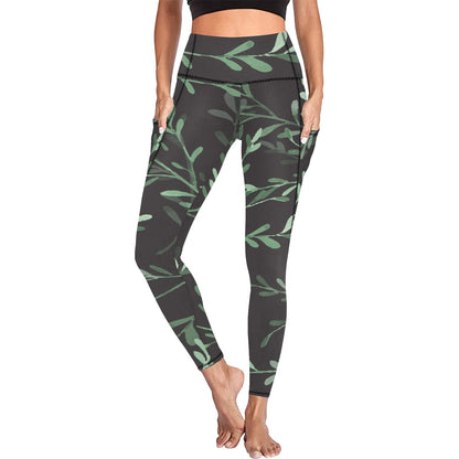 Delicate Leaves - Women's Leggings with Pockets Women's Leggings with Pockets S - 2XL Plants Printed Offshore