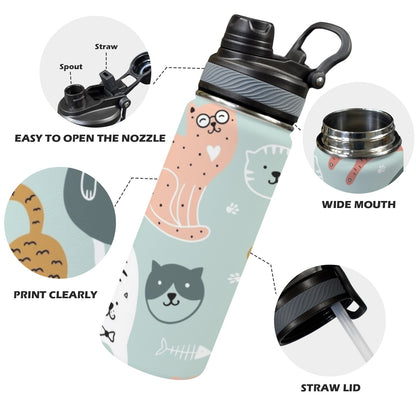 Cat Stretch - Insulated Water Bottle with Dual-Use Lid (18oz)