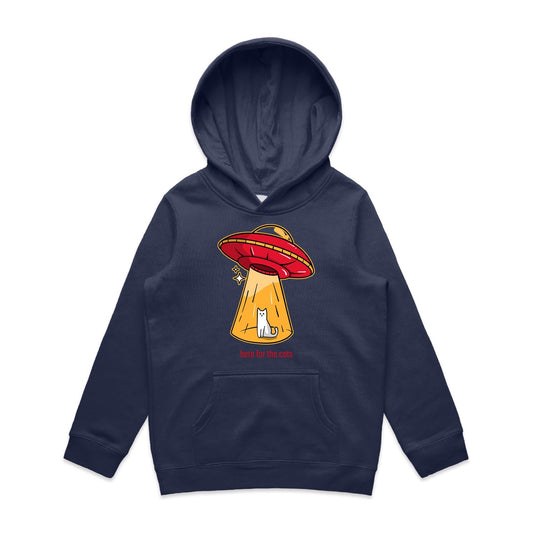 UFO, Here For The Cats - Youth Supply Hood Midnight Blue Kids Hoodie