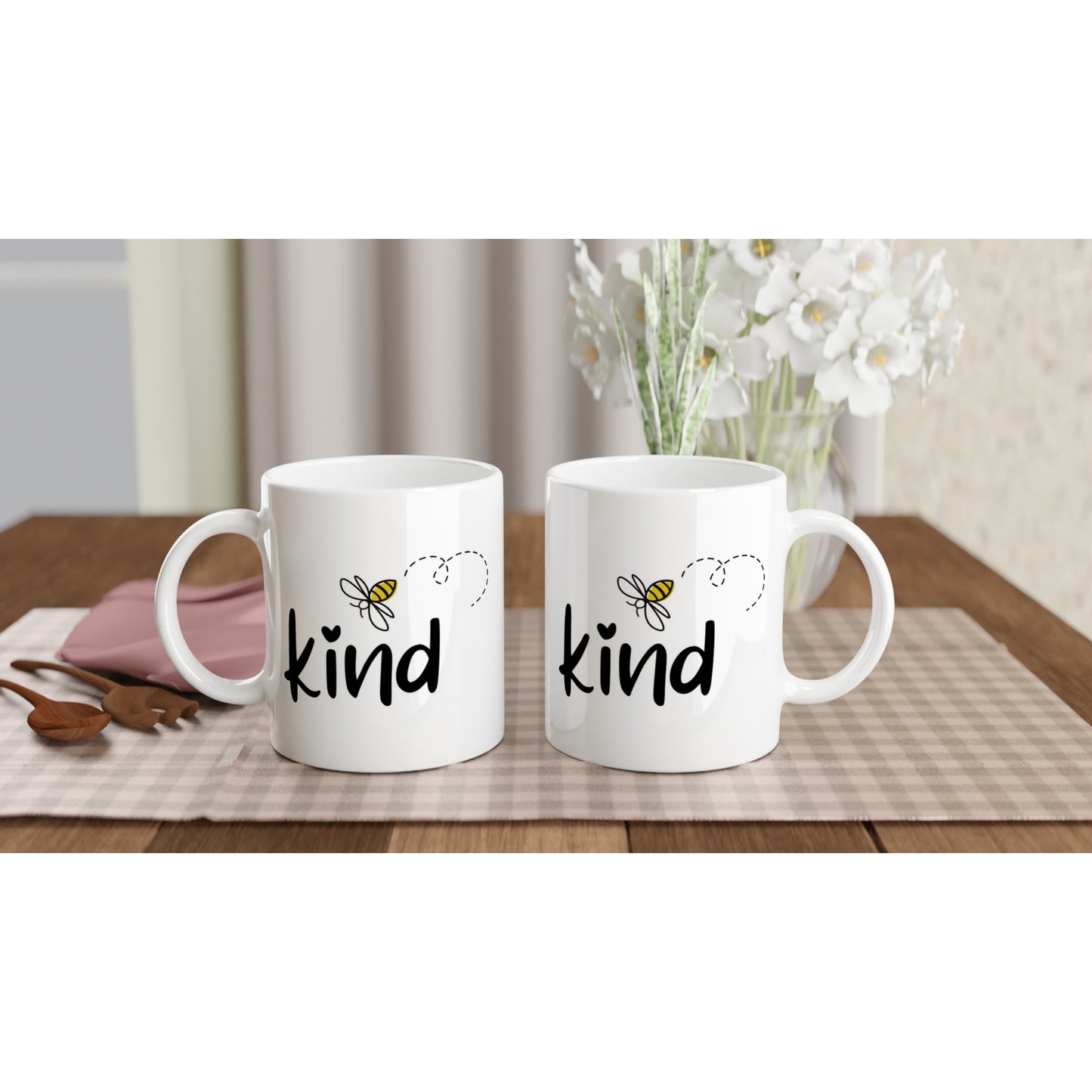 Bee Kind - White 11oz Ceramic Mug White 11oz Mug Globally Fulfilled Positivity