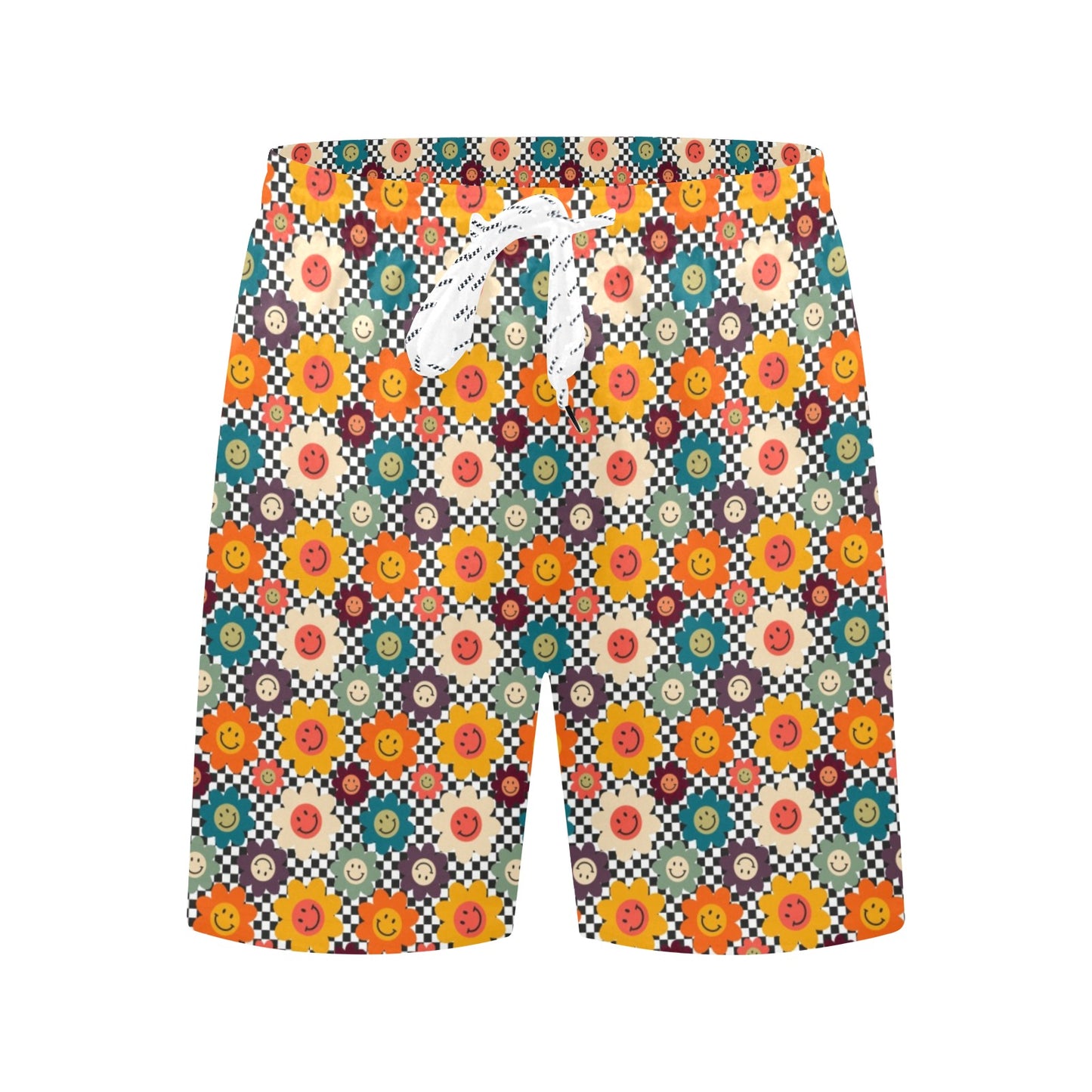 Happy Retro Flowers - Men's Mid-Length Beach Shorts