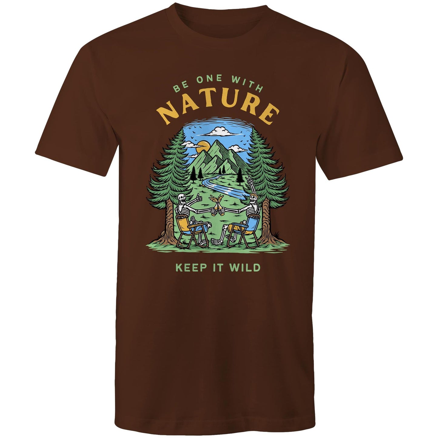 Be One With Nature, Skeleton - Mens T-Shirt Dark Chocolate Mens T-shirt Environment Summer