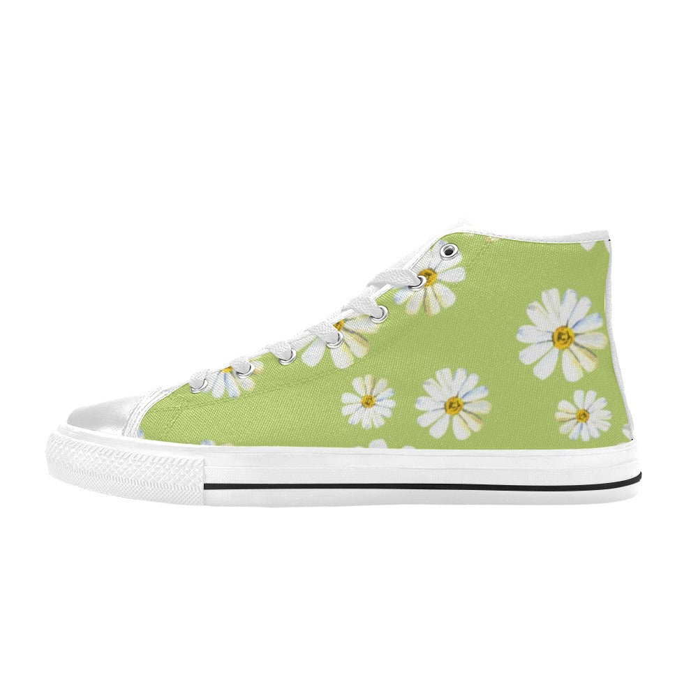 Flowers On Green - Women's High Top Canvas Shoes