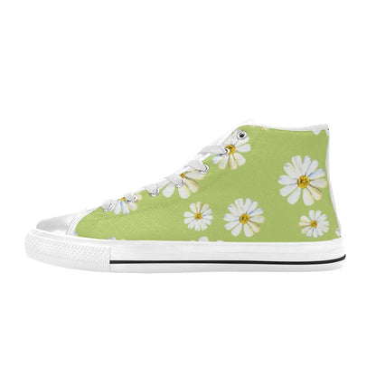 Flowers On Green - Women's High Top Canvas Shoes