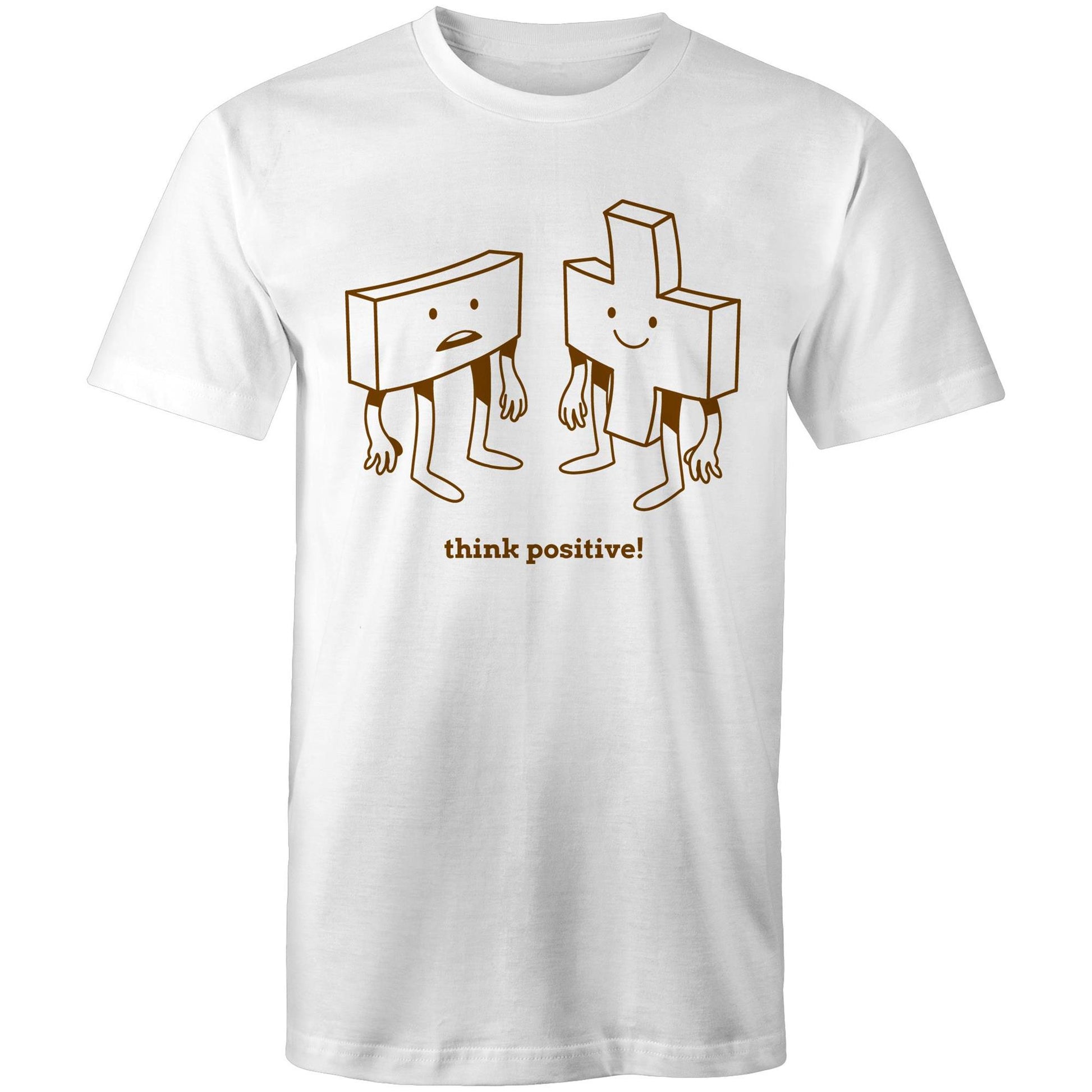 Think Positive, Plus And Minus - Mens T-Shirt White Mens T-shirt Maths Motivation
