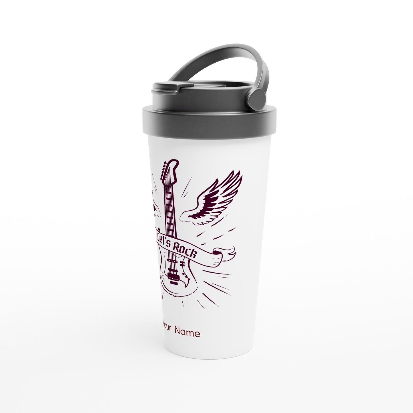 Personalised - Let's Rock - White 15oz Stainless Steel Travel Mug Personalised Travel Mug