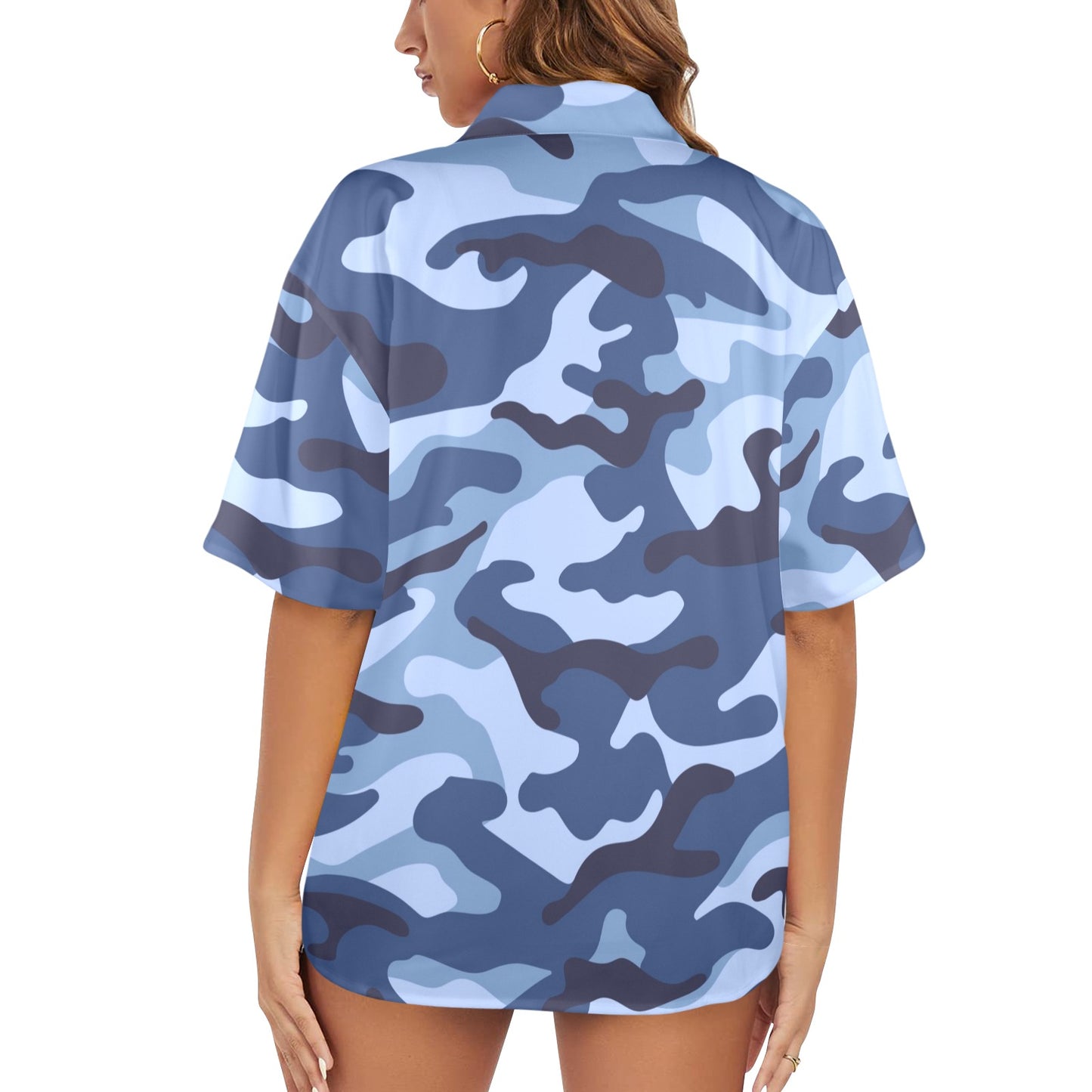 Blue Camouflage - Womens Hawaiian Shirt