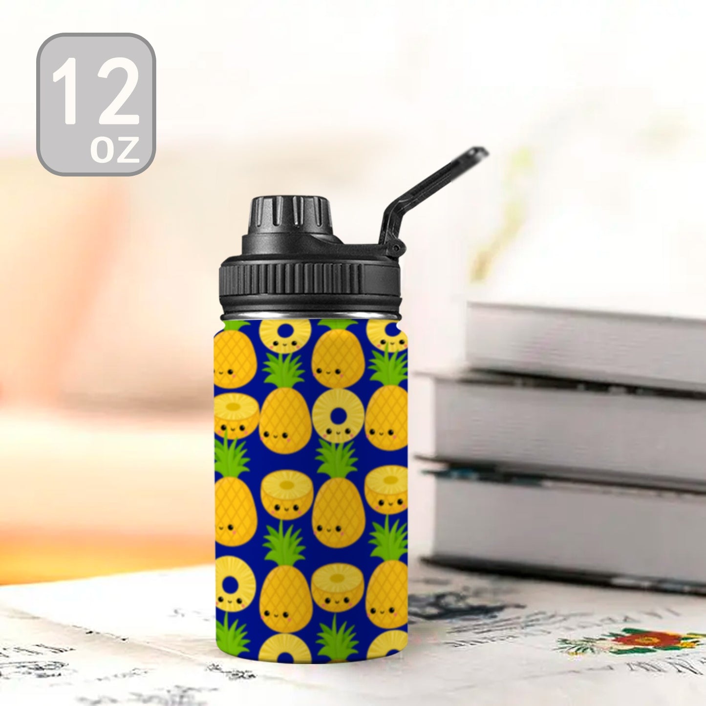 Happy Pineapples - Kids Water Bottle with Chug Lid (12 oz) Kids Water Bottle with Chug Lid Printed Offshore