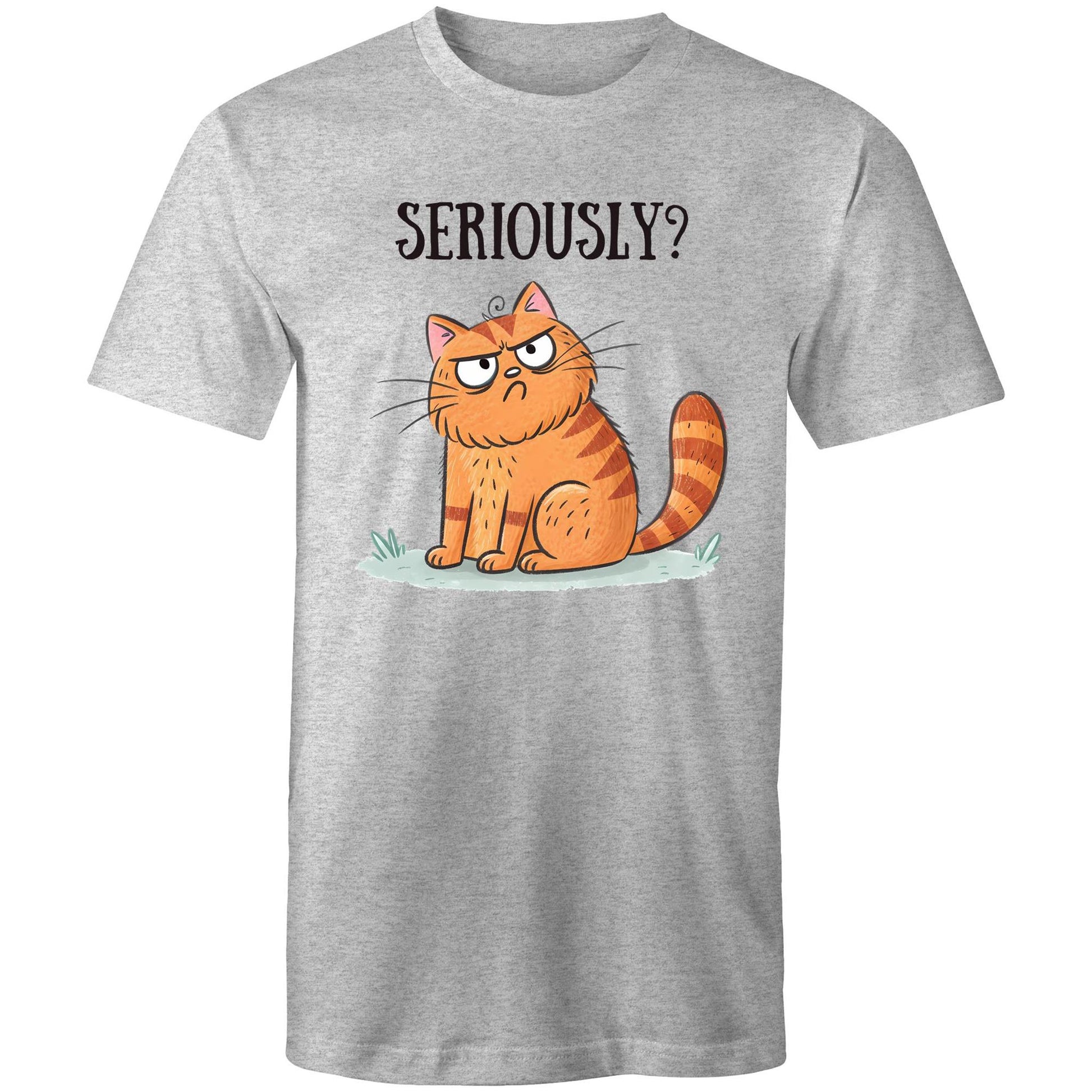 Cat Seriously? - Mens T-Shirt Grey Marle Mens T-shirt animal Printed In Australia