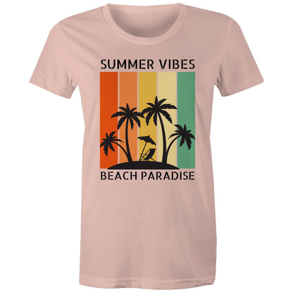 Summer Vibes, Beach Paradise - Womens T-shirt Pale Pink Womens T-shirt Printed In Australia Summer Surf