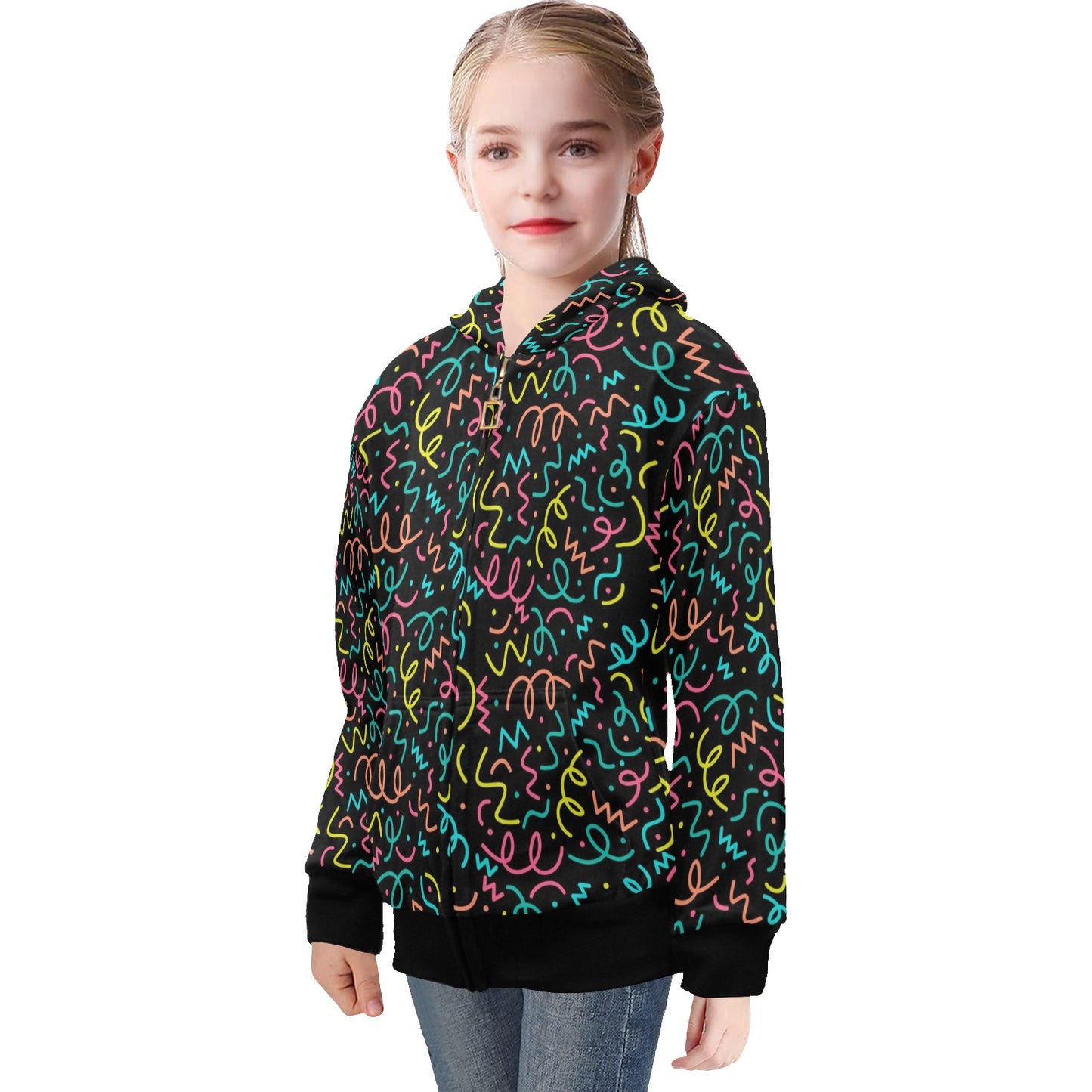 Squiggle Time - Senior Girls Zip Up Hoodie