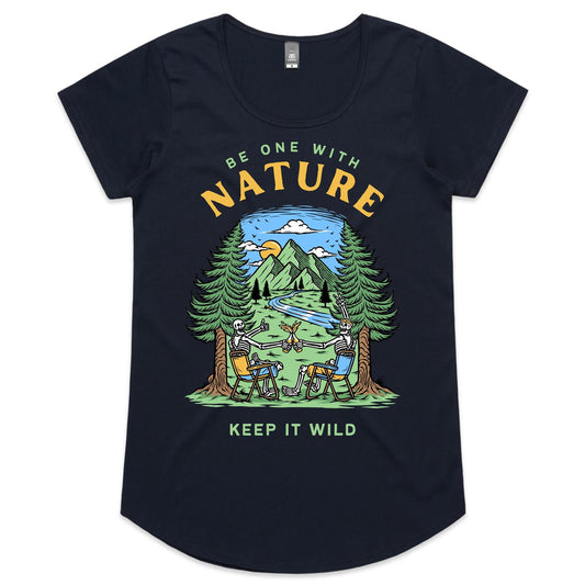 Be Ones With Nature, Skeleton - Womens Scoop Neck T-Shirt Navy Womens Scoop Neck T-shirt Environment Summer