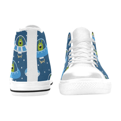 Cute Aliens in UFOs - Men's High Top Canvas Shoes