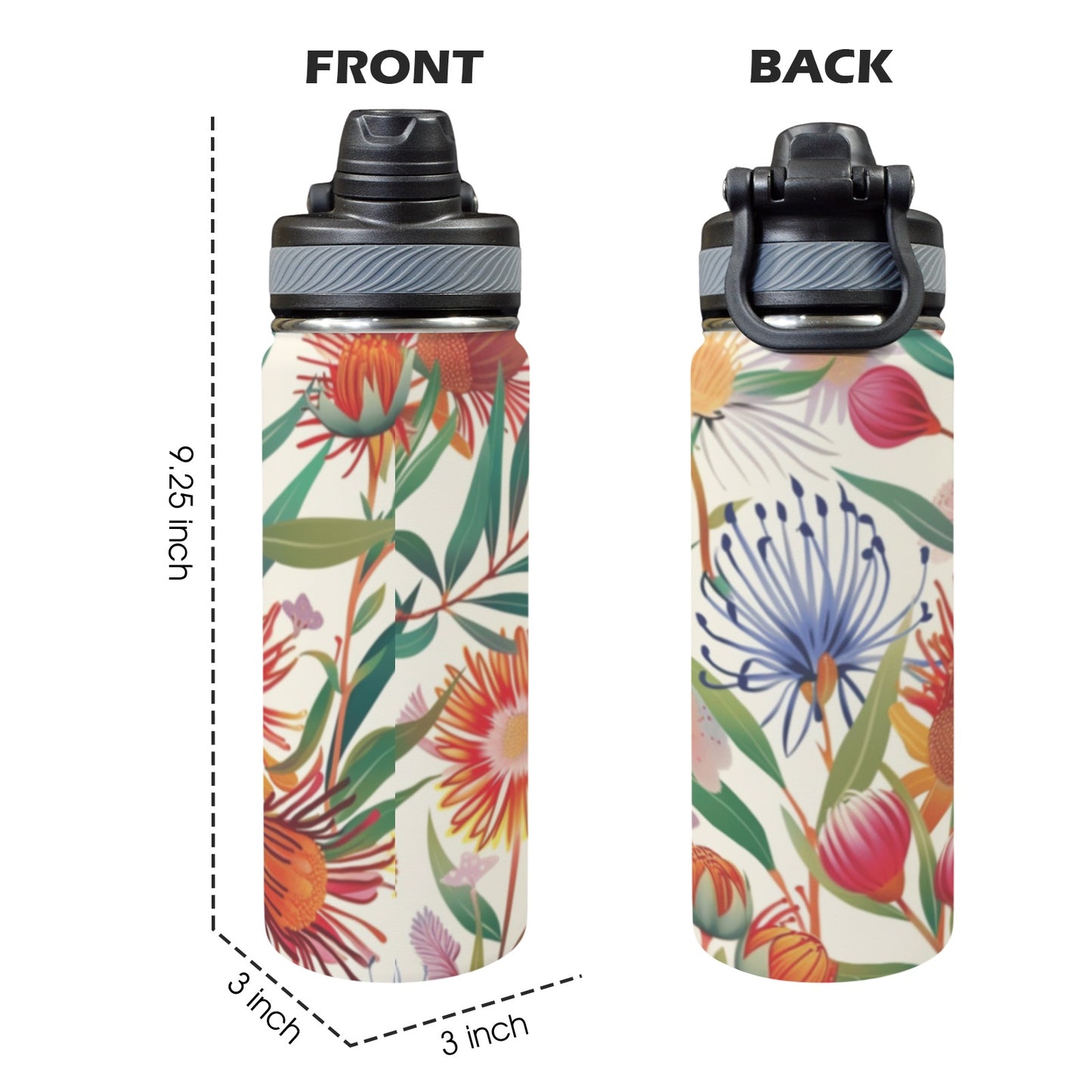 Australian Native Flora - Insulated Water Bottle with Dual-Use Lid (18oz)