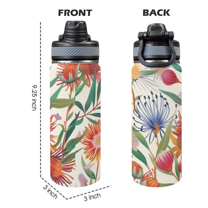 Australian Native Flora - Insulated Water Bottle with Dual-Use Lid (18oz)