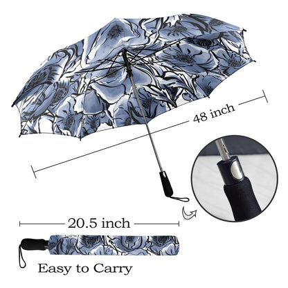 Blue And White Floral - Semi-Automatic Foldable Umbrella Semi-Automatic Foldable Umbrella Printed Offshore