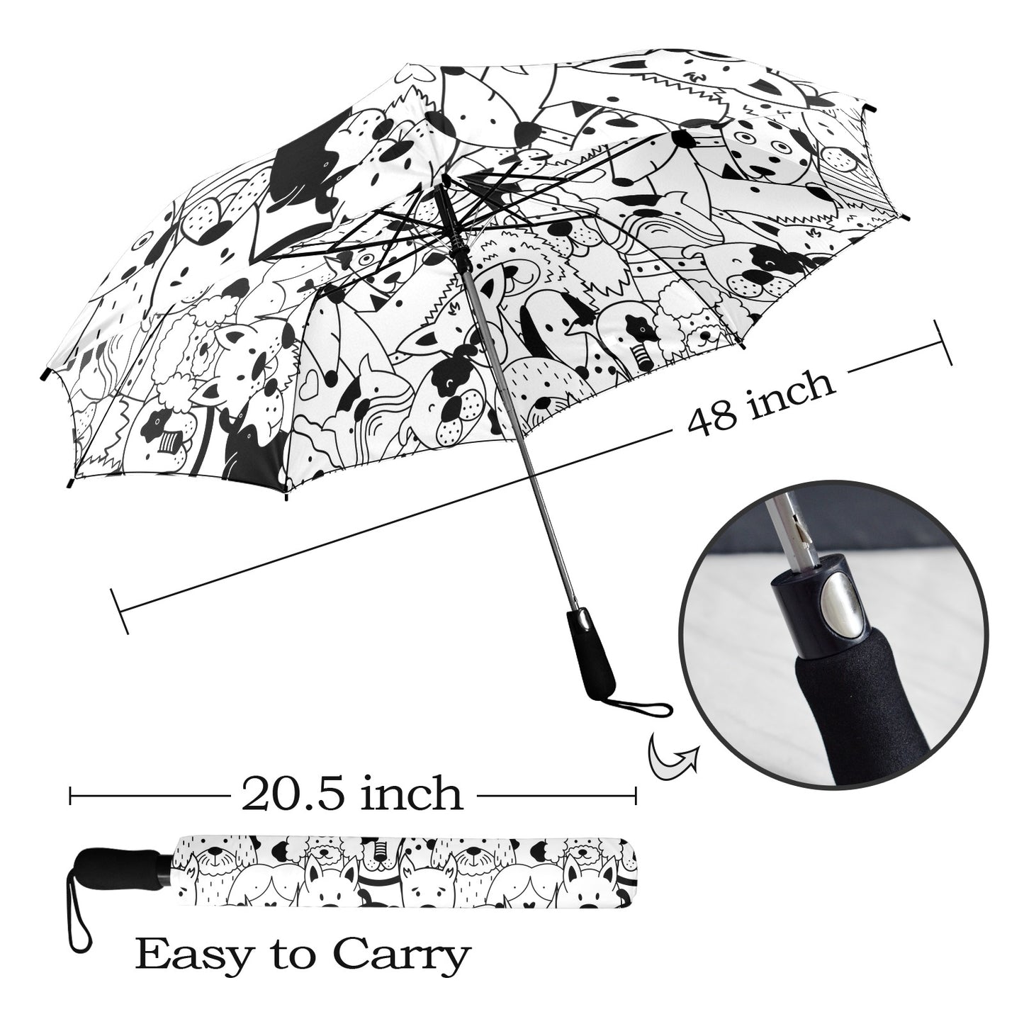 Black And White Dogs - Semi-Automatic Foldable Umbrella