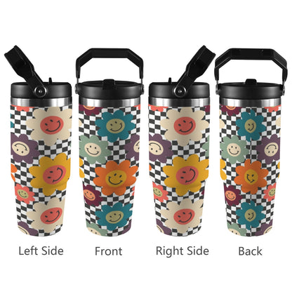 Happy Retro Flowers - 30oz Tumbler with Top Handle