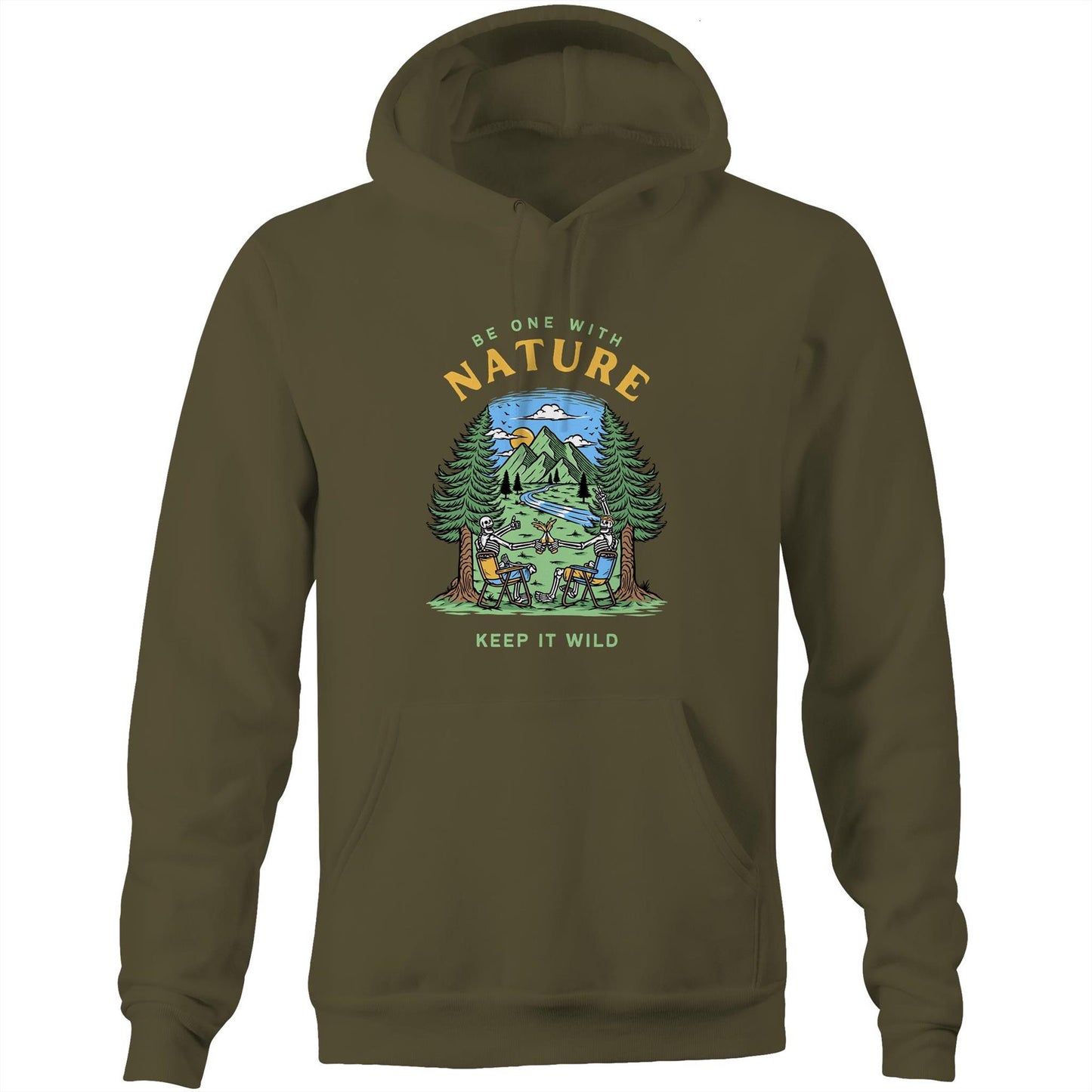 Be One With Nature, Skeleton - Pocket Hoodie Sweatshirt Army Hoodie Environment Summer