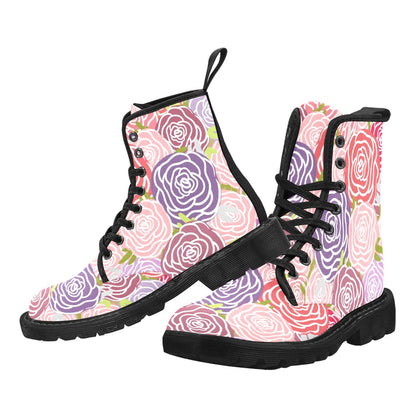 Abstract Roses - Martin Boots for Women (Black)