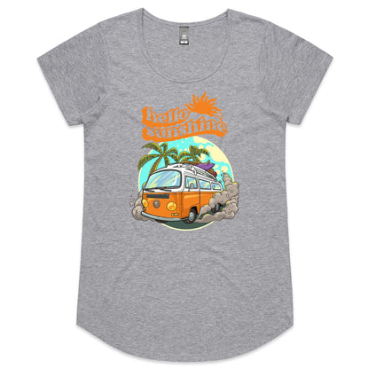 Hello Sunshine, Beach Van - Womens Scoop Neck T-Shirt Grey Marle Womens Scoop Neck T-shirt Summer Surf