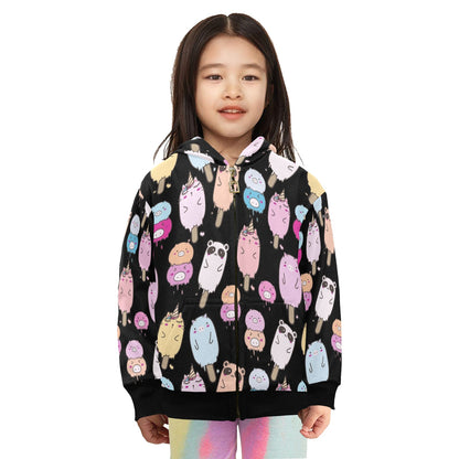 Cute Animal Ice Blocks - Junior Girls Zip Up Hoodie