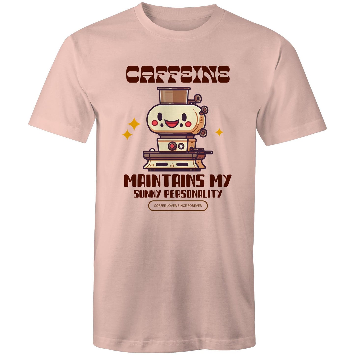 Caffeine Maintains My Sunny Personality - Mens T-Shirt Pale Pink Mens T-shirt Coffee