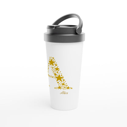 Personalised - Star Initial - White 15oz Stainless Steel Travel Mug Personalised Travel Mug