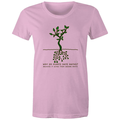 Square Roots, Maths Pun - Womens T-shirt Pink Womens T-shirt Maths Printed In Australia