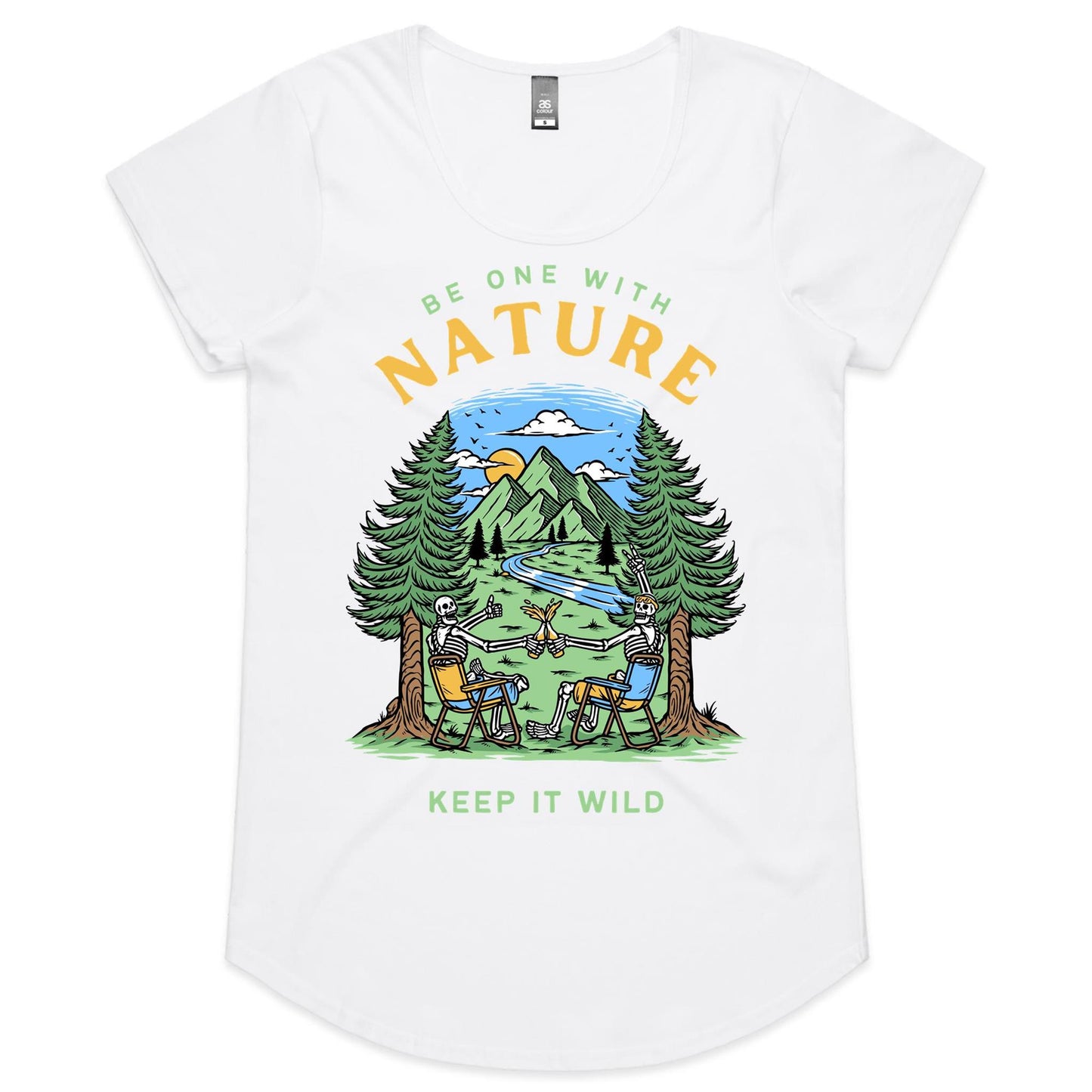 Be Ones With Nature, Skeleton - Womens Scoop Neck T-Shirt White Womens Scoop Neck T-shirt Environment Summer