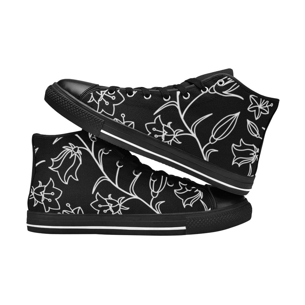 Black And White Floral - Men's High Top Canvas Shoes