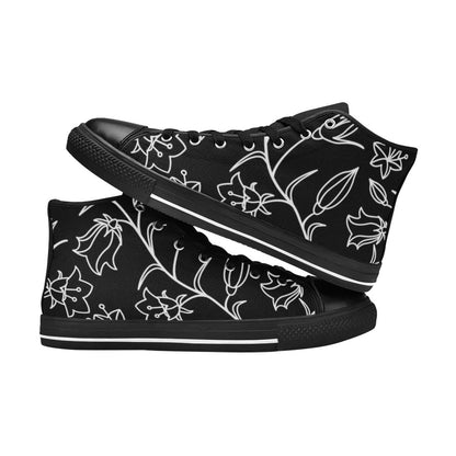 Black And White Floral - Men's High Top Canvas Shoes