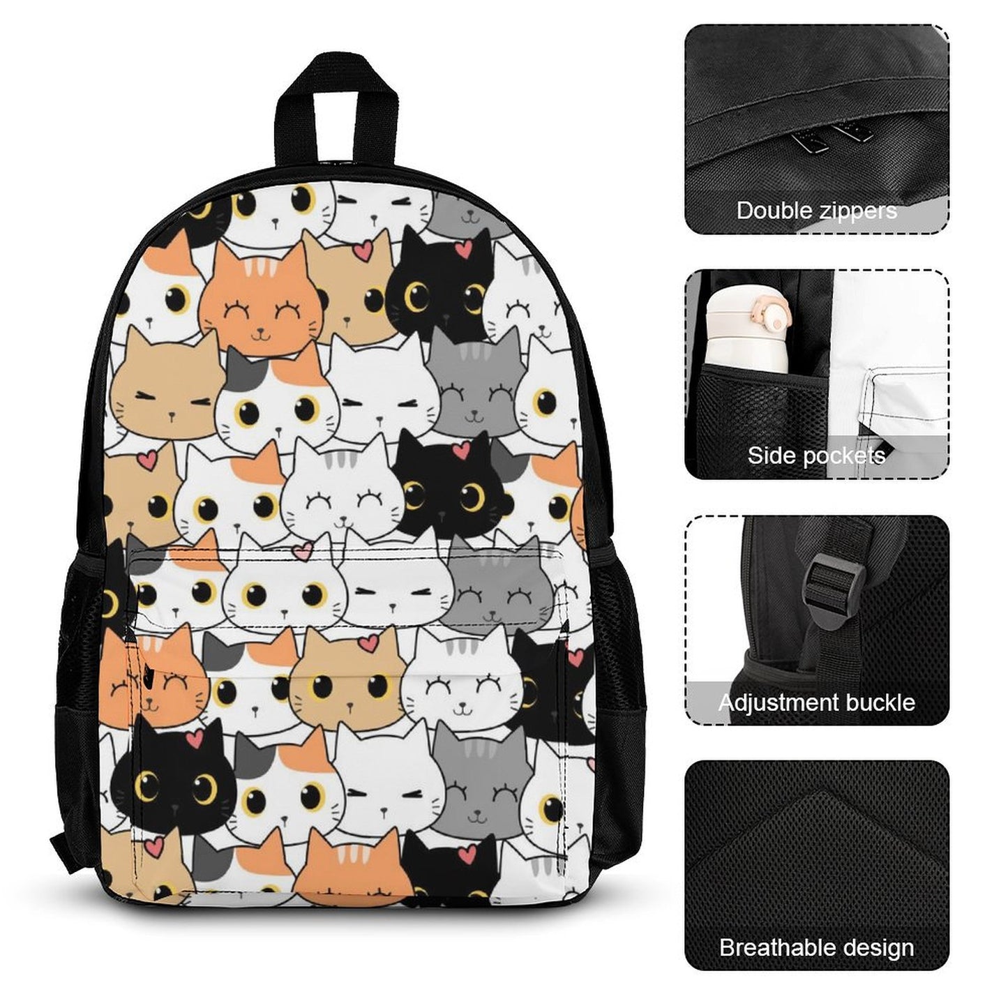 Cute Cartoon Cats - School Backpack Three Piece Set