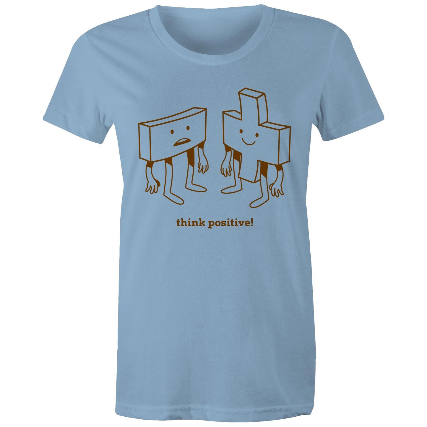 Think Positive, Plus And Minus - Womens T-shirt Carolina Blue Womens T-shirt Maths Motivation