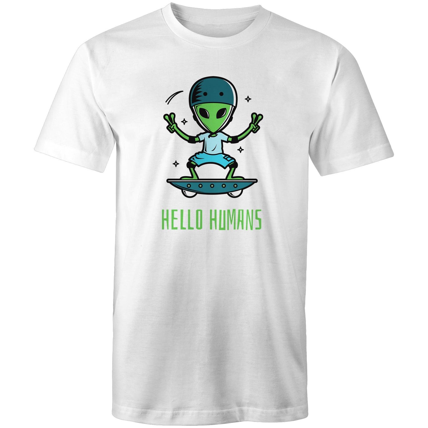 Hello Humans, Alien - Mens T-Shirt White Mens T-shirt Printed In Australia Sci Fi