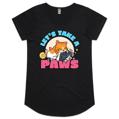 Let's Take A Paws, Time For A Cat Nap - Womens Scoop Neck T-Shirt Black Womens Scoop Neck T-shirt animal